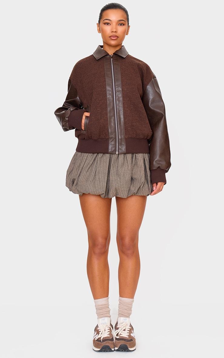 Brown Faux Leather Contrast Jacket Product Image