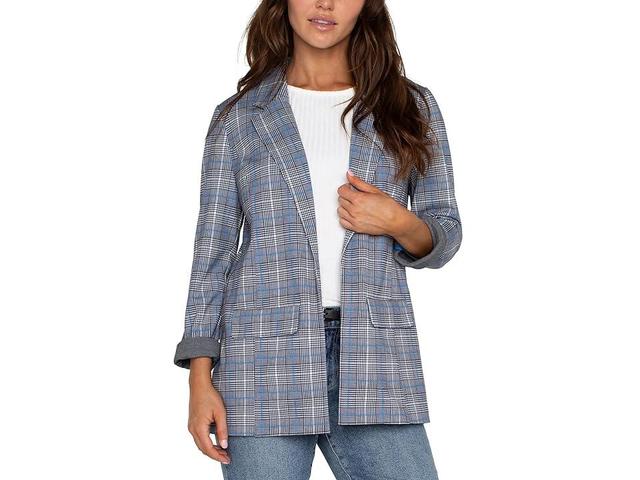 Liverpool Los Angeles Boyfriend Blazer Glen Plaid Knit (Blue Topaz Plaid) Women's Jacket Product Image