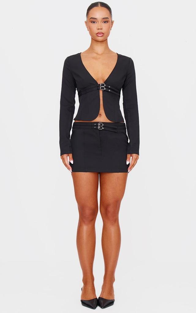 Black Tailored Woven Buckle Detail Low Rise Mini Skirt Product Image