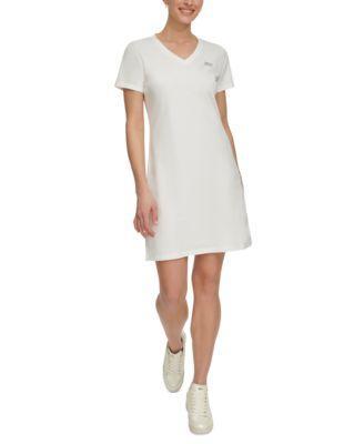 Dkny Sport Womens Metallic-Logo V-Neck Short-Sleeve Dress Product Image