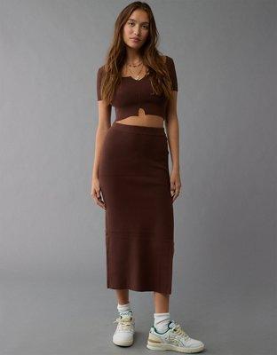 AE High-Waisted Sweater Slit Midi Skirt Product Image