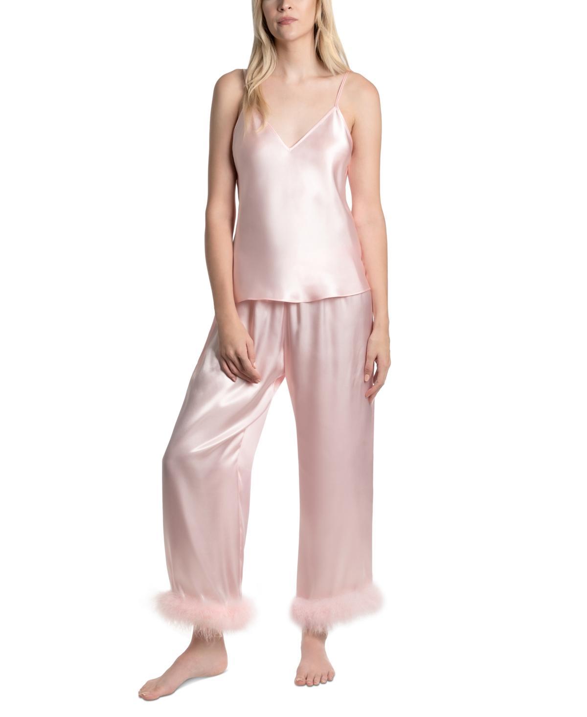 Linea Donatella Womens Marabou 2-Pc. Satin Pajamas Set Product Image