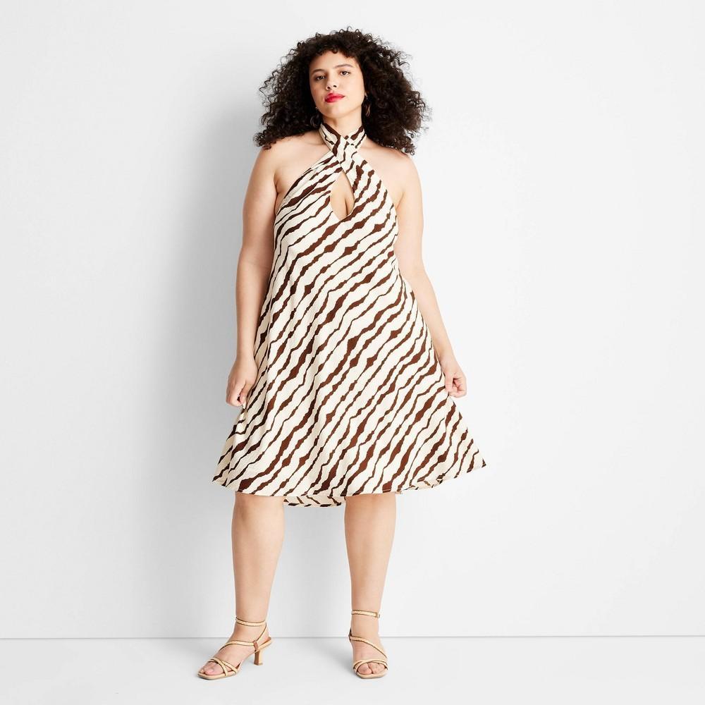 Womens Criss-Cross Mini Dress - Future Collective with Jenee Naylor Cream/Brown Striped 3X Product Image