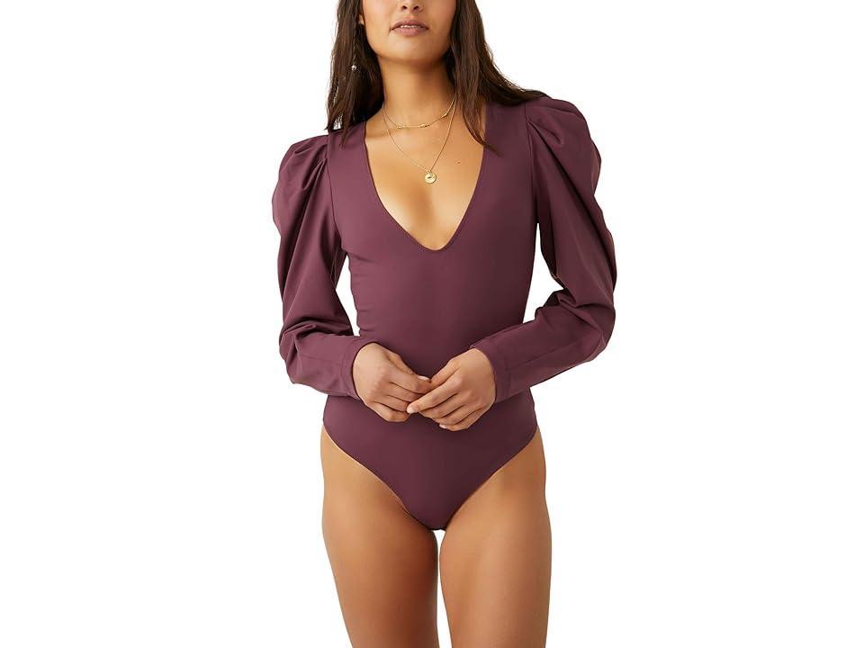 Free People Va Va Voop Long Sleeve Bodysuit (Precious Wine) Women's Jumpsuit & Rompers One Piece Product Image