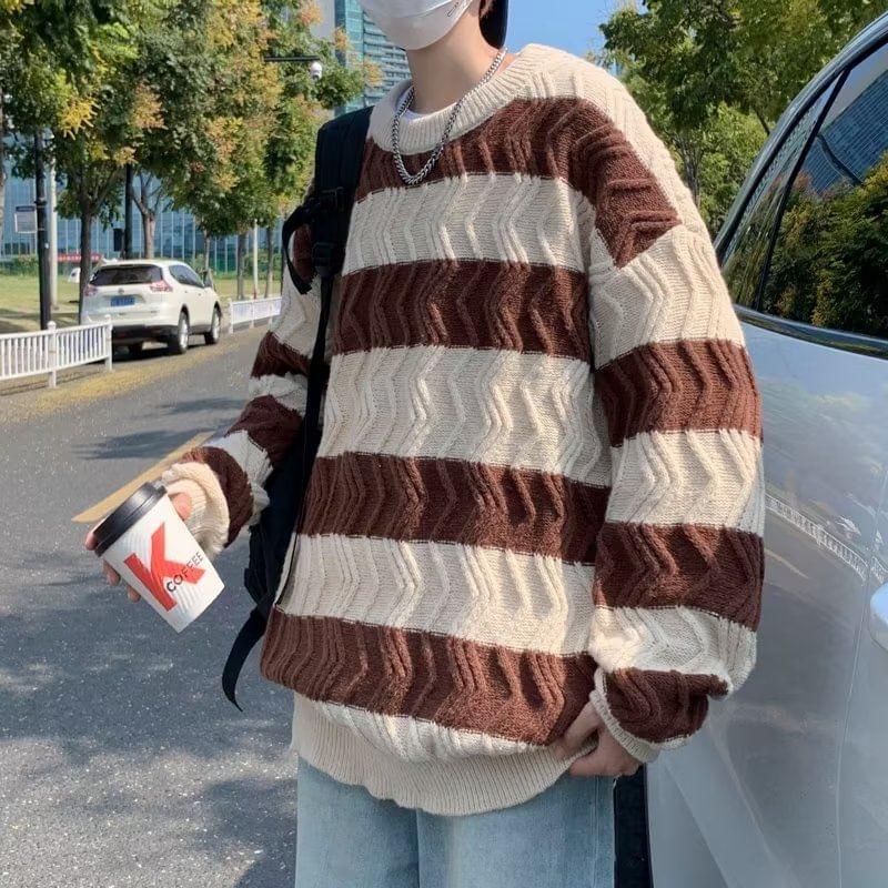 Crew Neck Striped Oversized Sweater Product Image