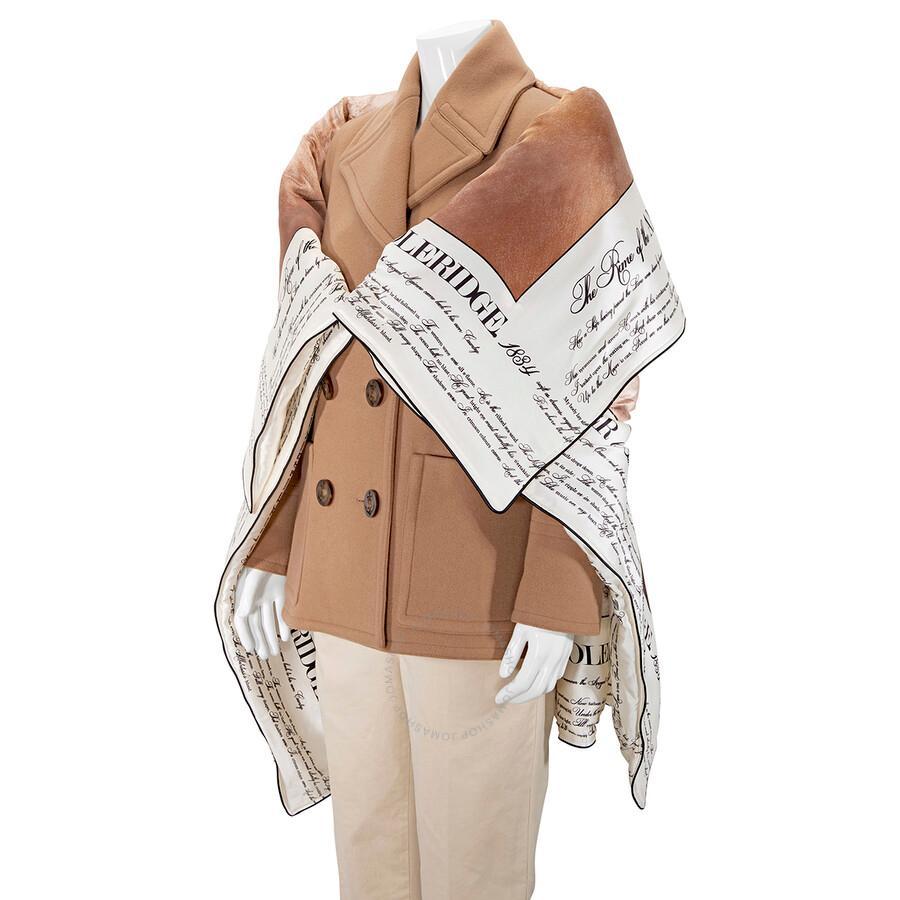 BURBERRY Brown Mariner Print Blanket Detail Technical Wool Pea Coat In Warm Camel Product Image