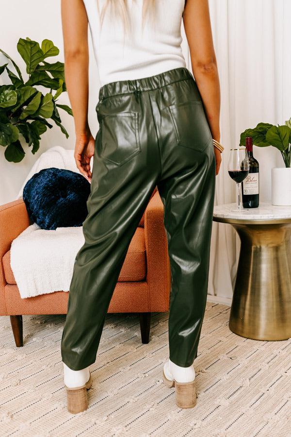 Austin Nights Faux Leather Pants In Army Green Product Image