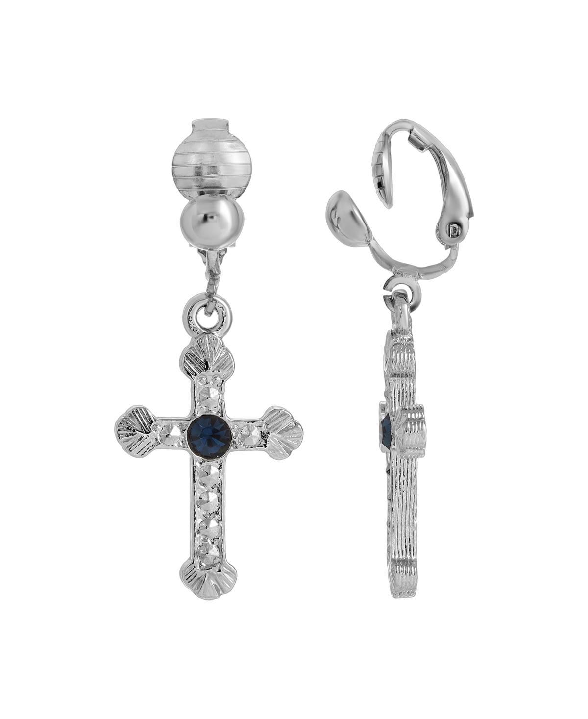 Symbols of Faith Cross Clip Earrings, Womens, Blue Product Image