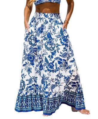 Cupshe Womens Blue & White Floral Maxi Skirt Product Image