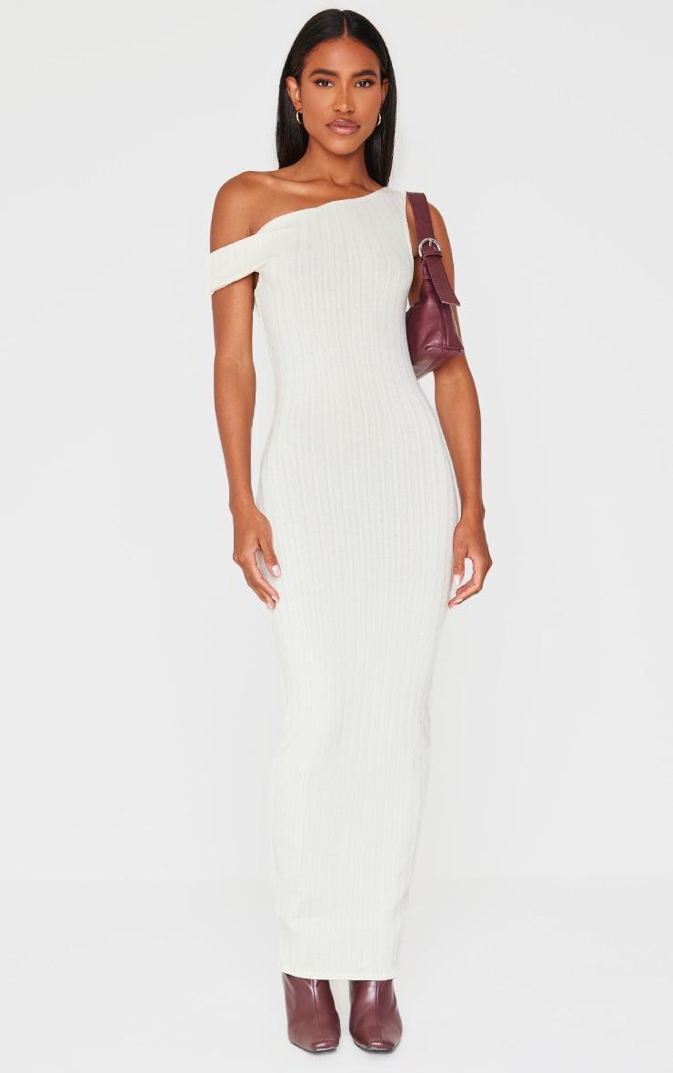 Cream Ribbed Asymmetric Maxi Dress product image