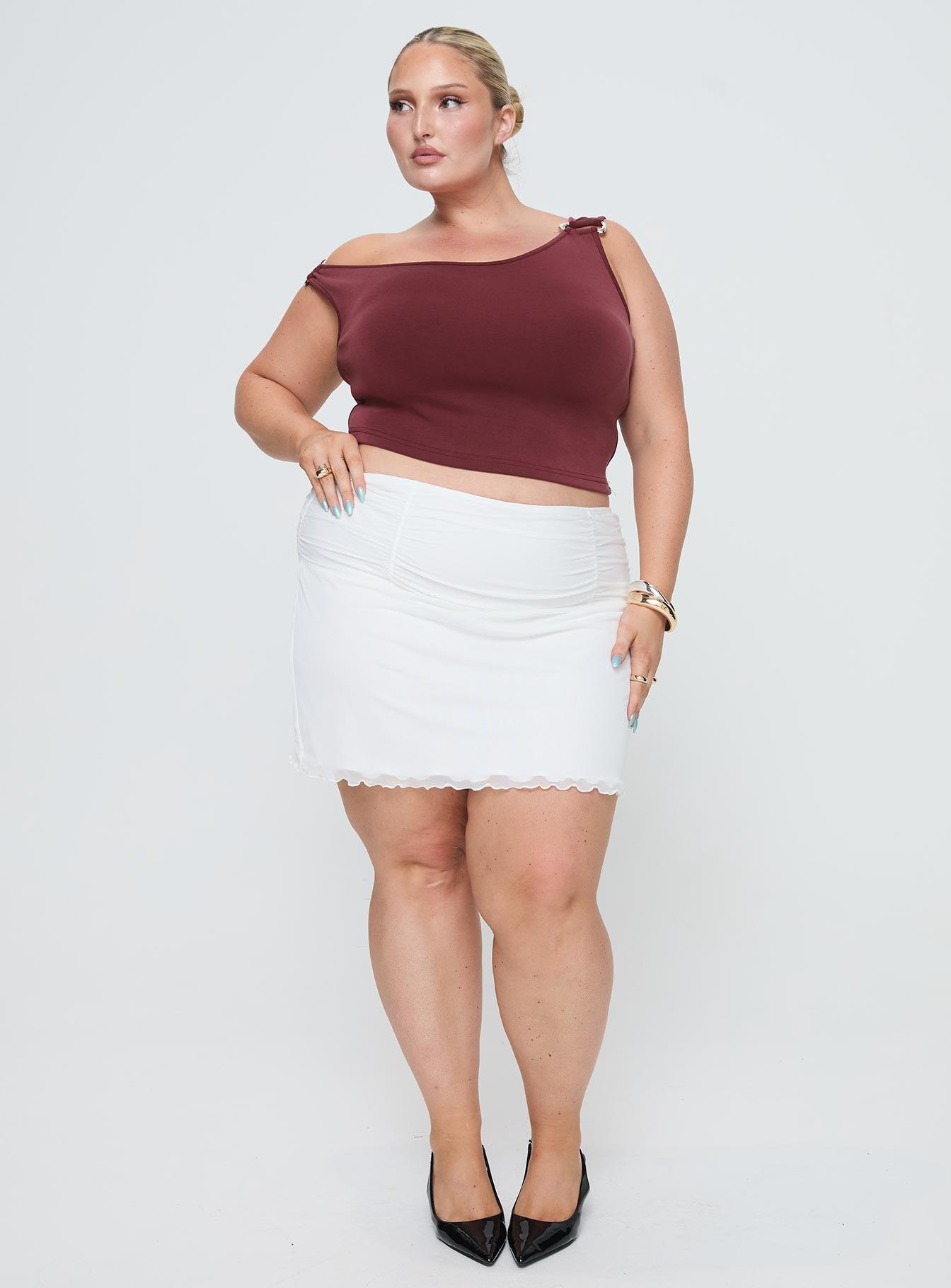 Meredith Ruched Mini Skirt White Curve Product Image