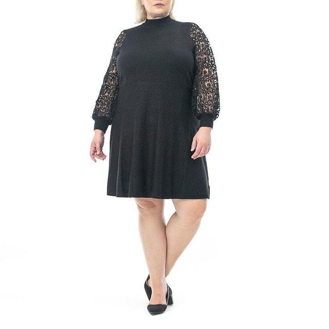 Plus Size Nina Leonard Mockneck Sweater Dress, Womens Black Product Image