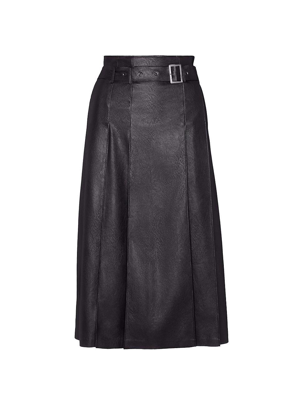 Womens Faux Leather Belted Midi-Skirt product image