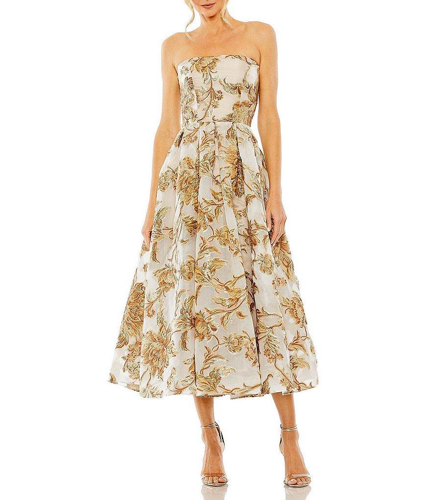 Mac Duggal Floral Brocade Strapless Sleeveless Midi Dress Product Image