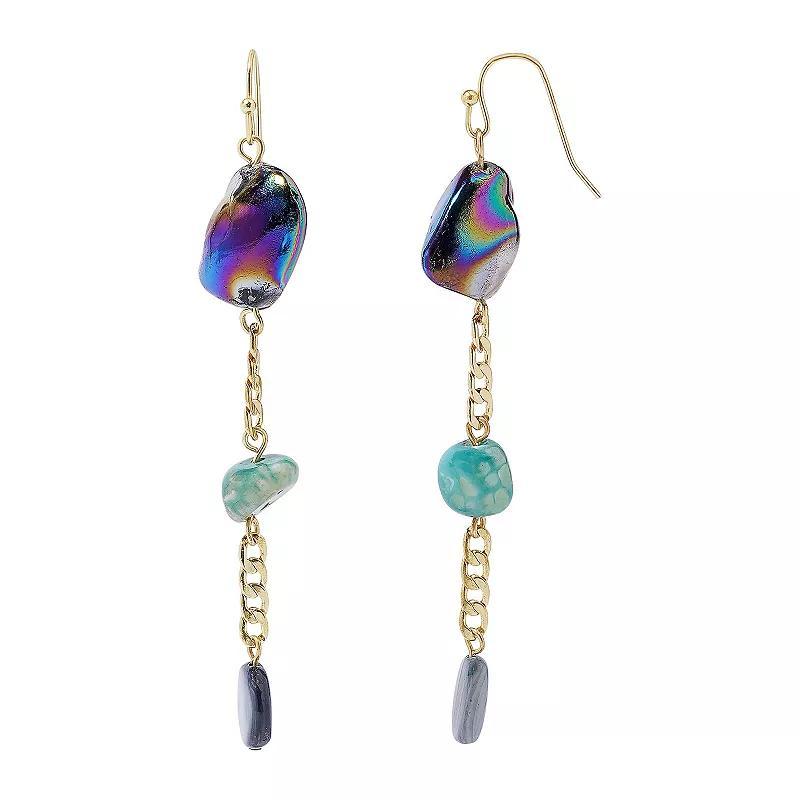 Sonoma Goods For Life Gold Tone Blue Bead & Abalone Shell Drop Earrings, Womens Product Image