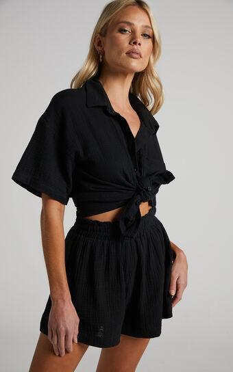 Donita Top - Button Up Shirt Top in Black Product Image