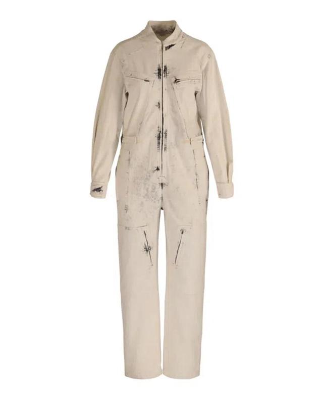 Bleached Denim Jumpsuit In Beige Product Image