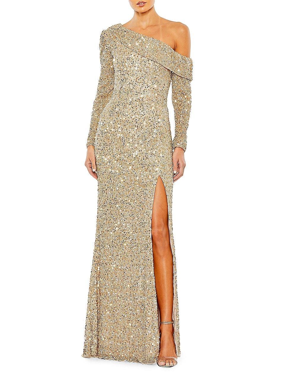 Womens Sequined One Shoulder Evening Gown Product Image