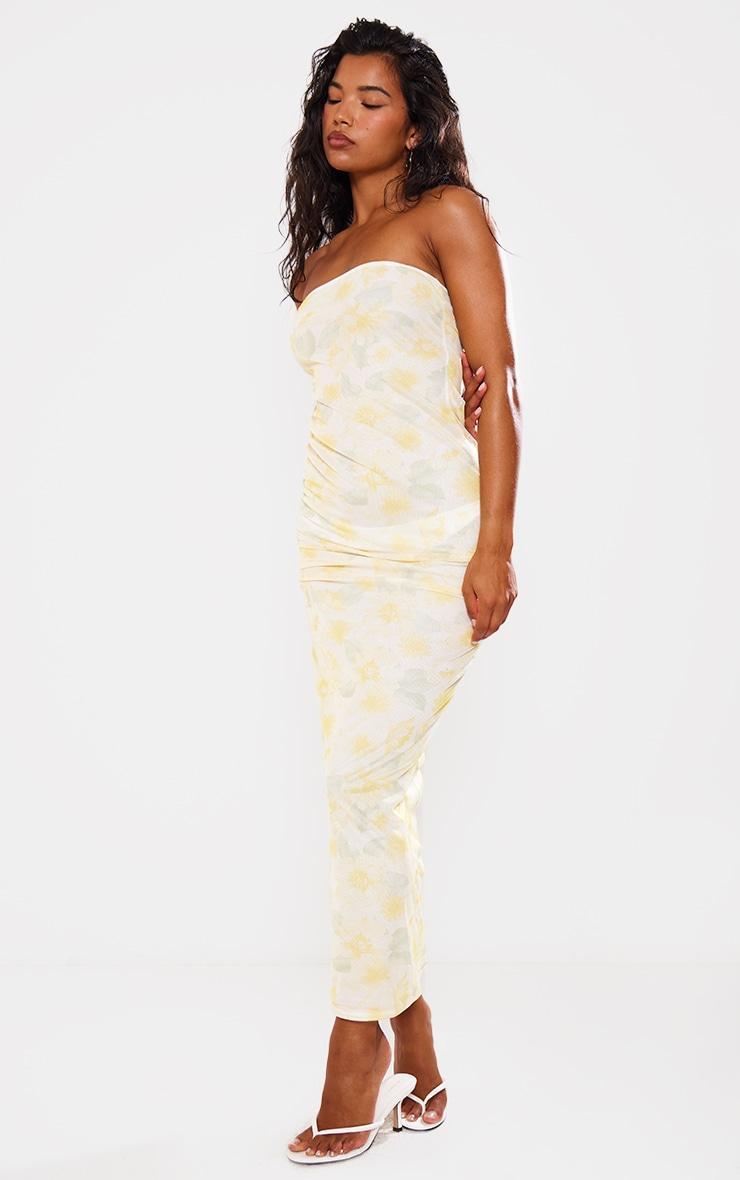 Lemon Floral Print Mesh Bandeau Midaxi Dress Product Image