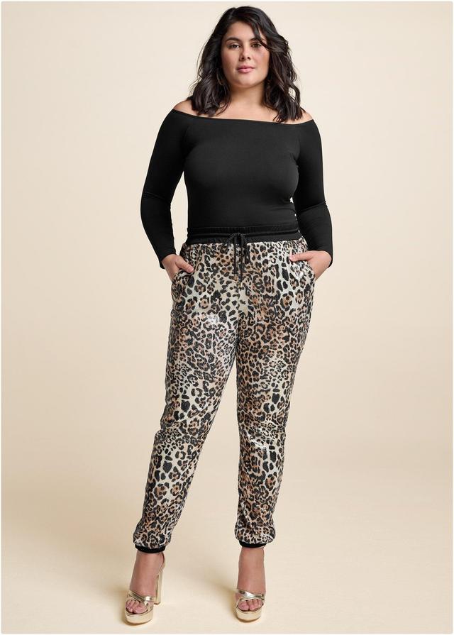 Sequin Jogger Pants - Brown Multi Product Image