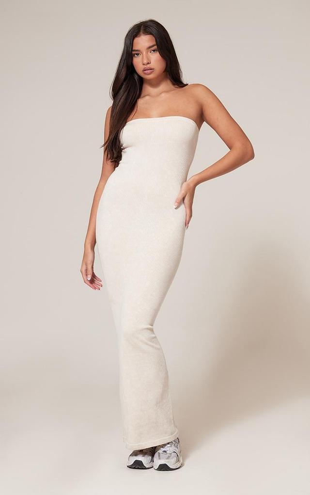 Cream Faded Contour Rib Bandeau Midaxi Dress Product Image