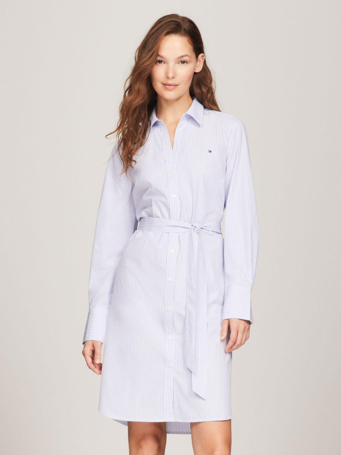 Tommy Hilfiger Women's Belted Poplin Stripe Shirtdress Product Image