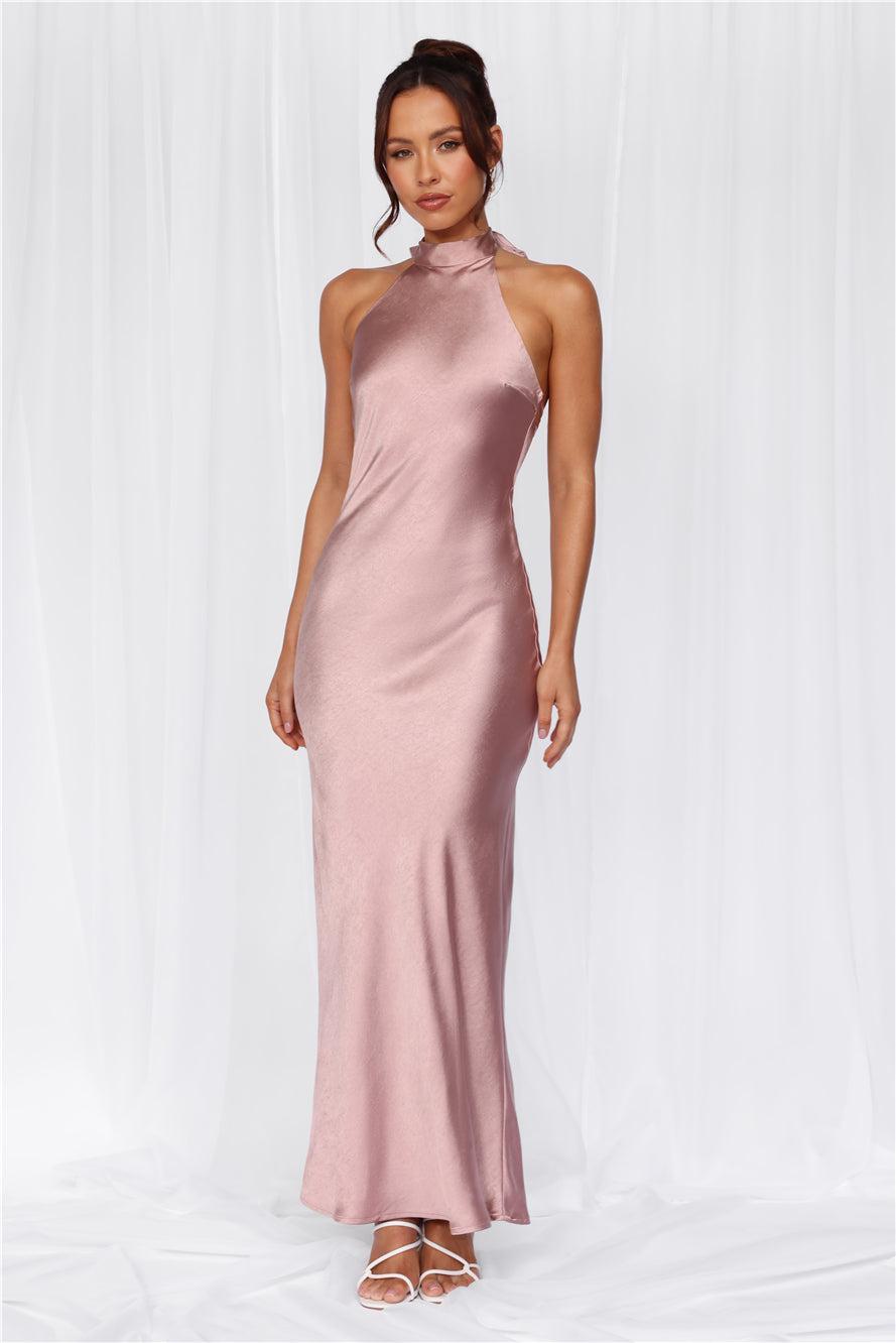 HELLO MOLLY The Cleo Halter Satin Maxi Dress Dusty Pink Product Image