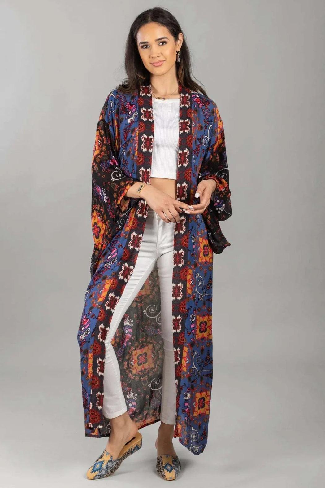 Silky Patterned Long Kimono Product Image