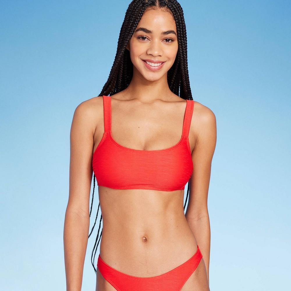 Womens Textured Bralette Bikini Top - Wild Fable Red L Product Image