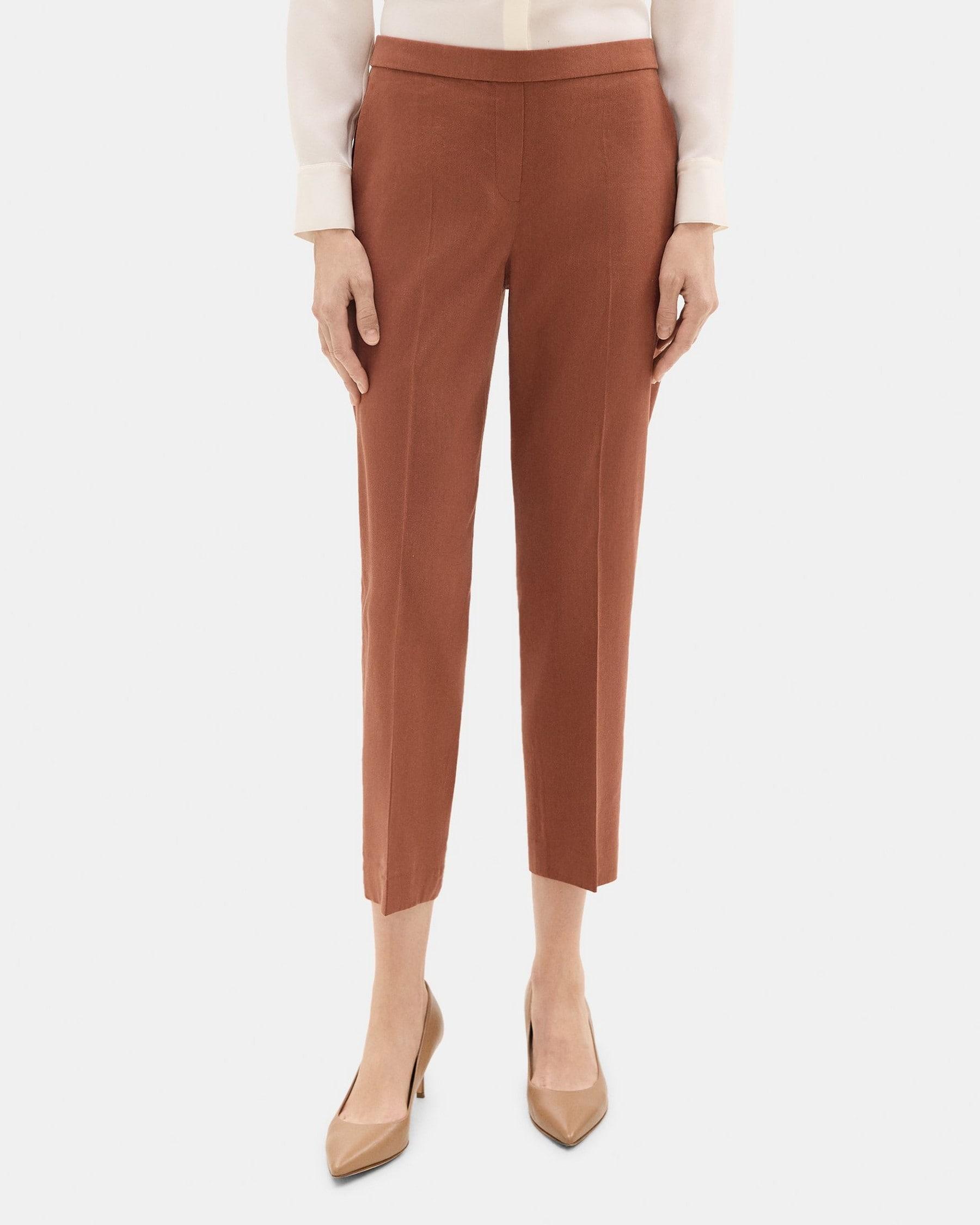 Slim Cropped Pull-On Pant in Stretch Linen-Blend Product Image