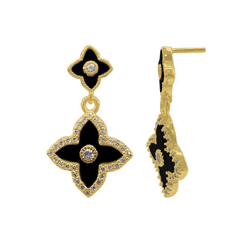 Adornia Brass Clover Drop Earrings, Womens, Black Product Image