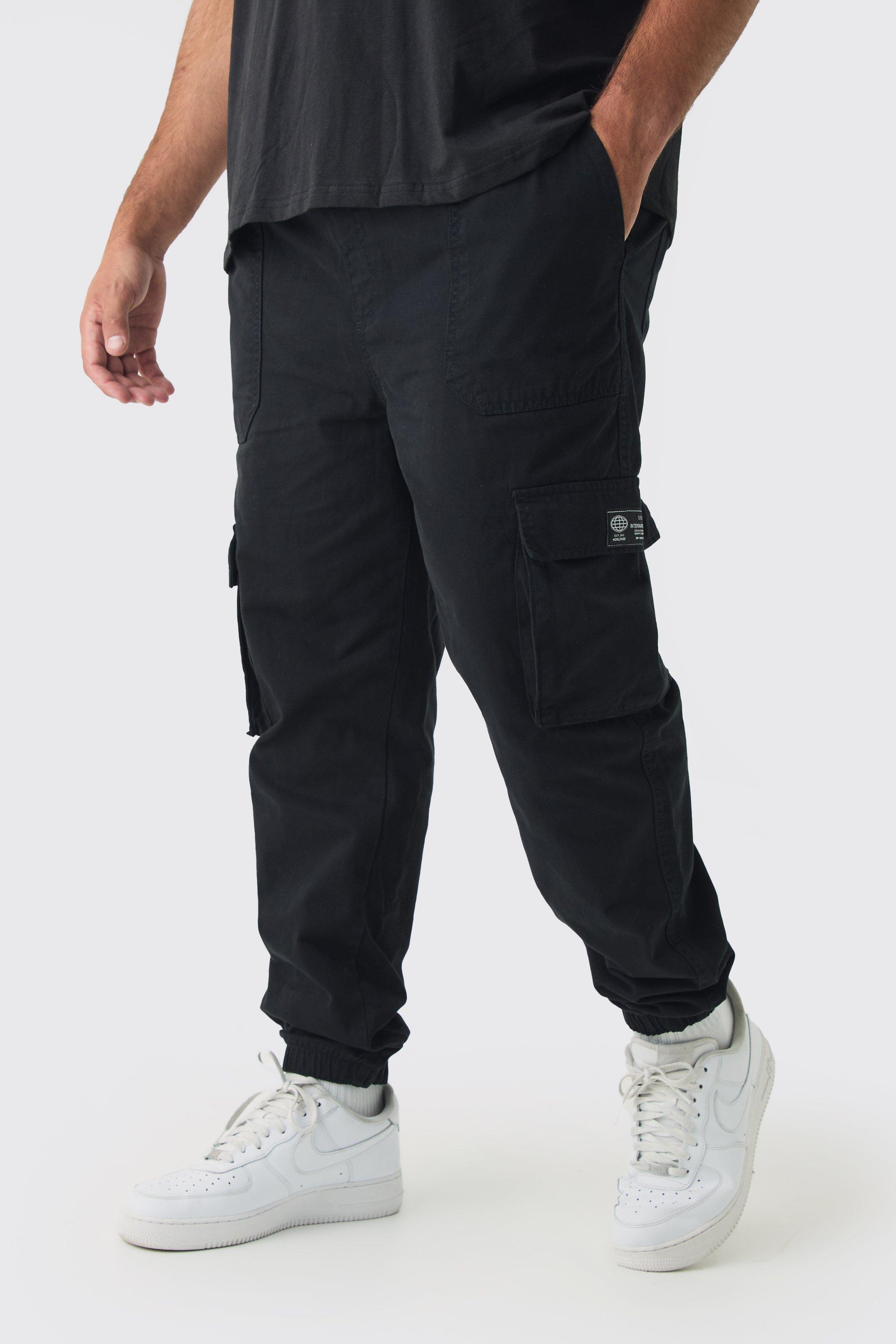 Plus Elasticated Waist Branded Slim Fit Cargo Sweatpants | boohooMAN USA product image