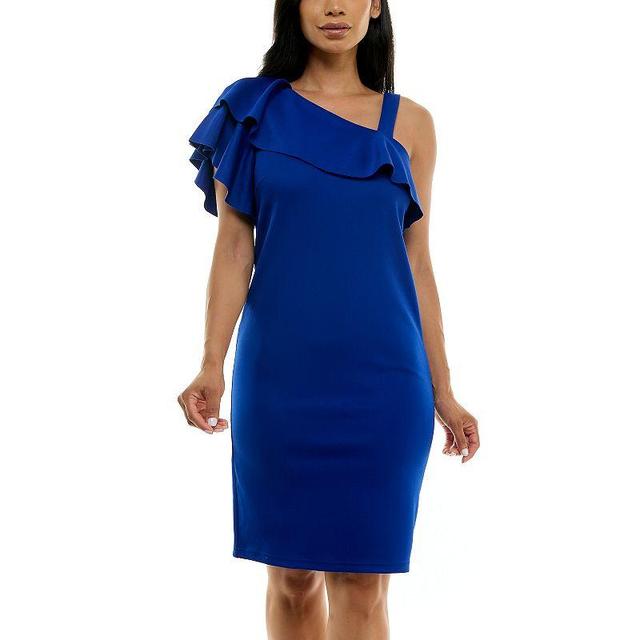 Womens Nina Leonard One-Shoulder Ruffled Dress Product Image