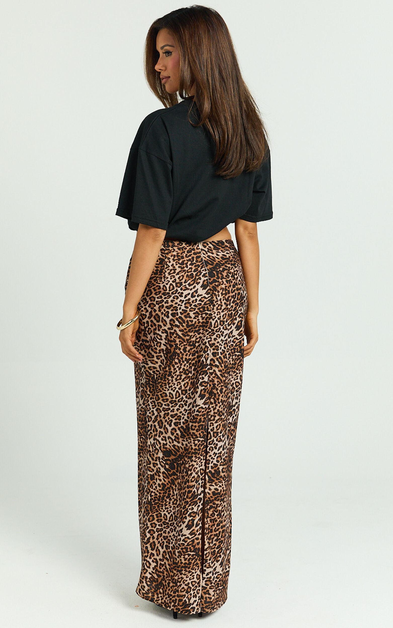 Jacqui Maxi Skirt - Bias Cut Back Split Skirt in Tonal Leopard Print Product Image