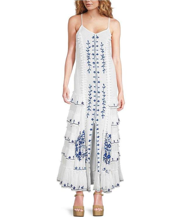 Talisman Floral Embroidered Ruffle Detail V-Neck Sleeveless Sadira Maxi Dress Product Image