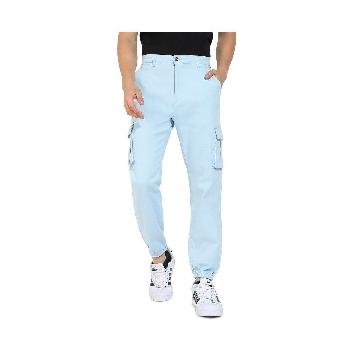 Campus Sutra Mens Light Blue Cuffed Hem Cargo Trousers Product Image