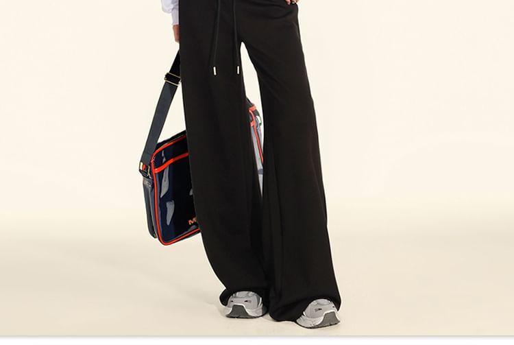 Drawstring Waist Plain Wide Leg Sweatpants Product Image