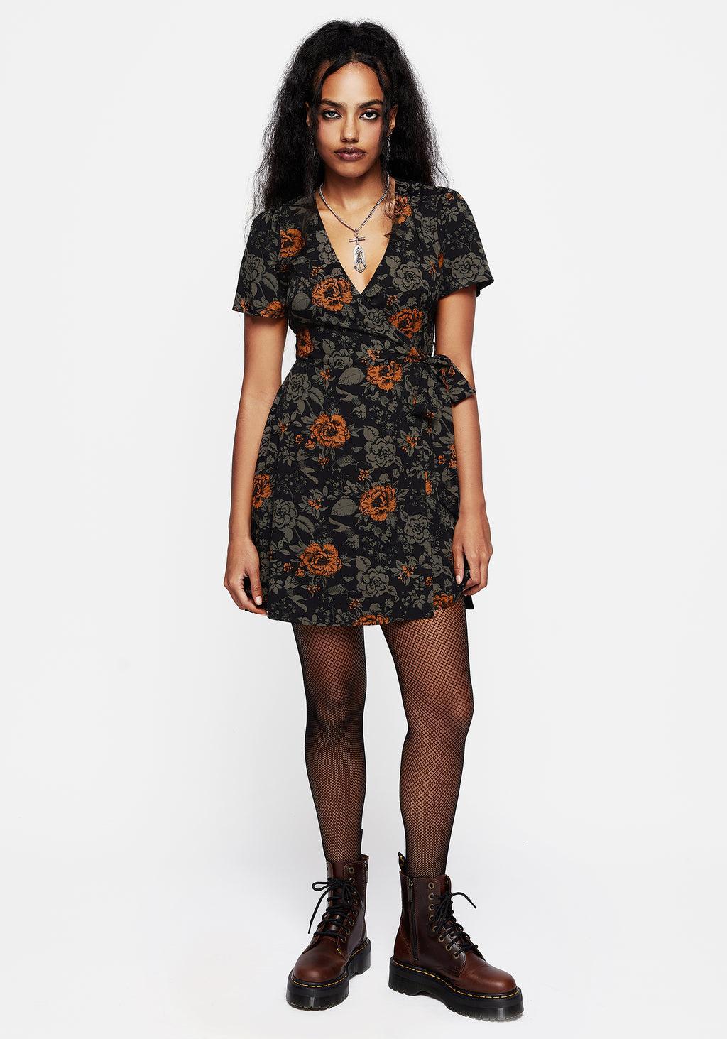 Mortify Floral Print Mini Wrap Dress Product Image