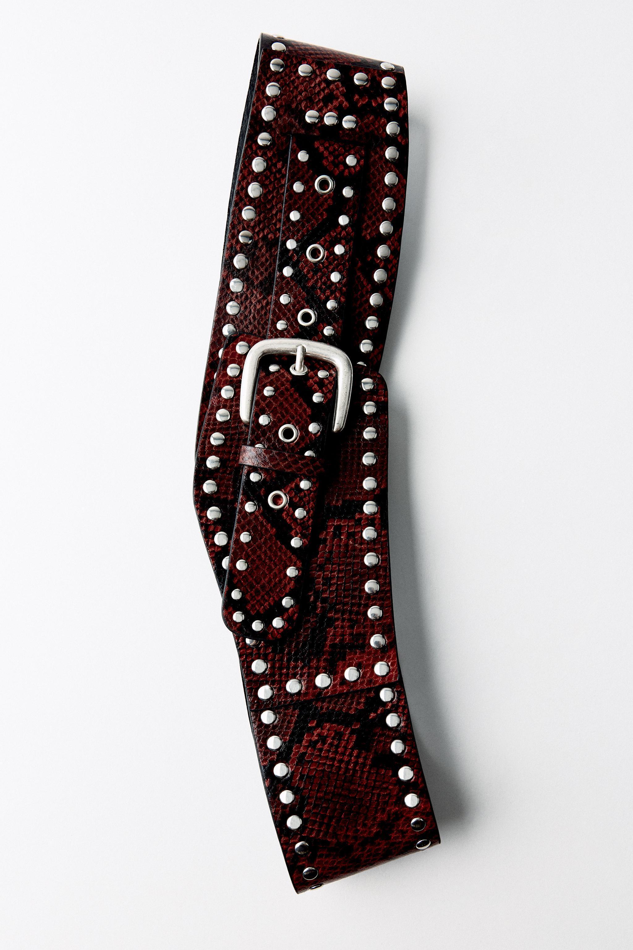 ANIMAL PRINT STUDDED LEATHER SASH BELT Product Image