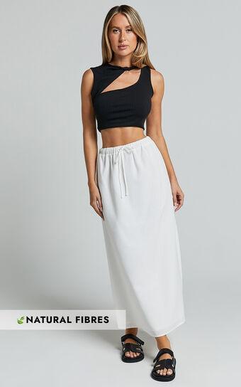 Bree Midi Skirt - Tie Waist Linen Look A Line Skirt in White Product Image