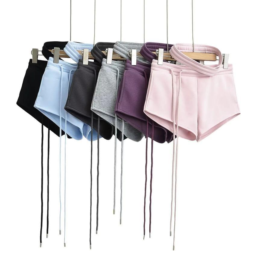 High Waist Plain Cutout Drawstring Shorts Product Image