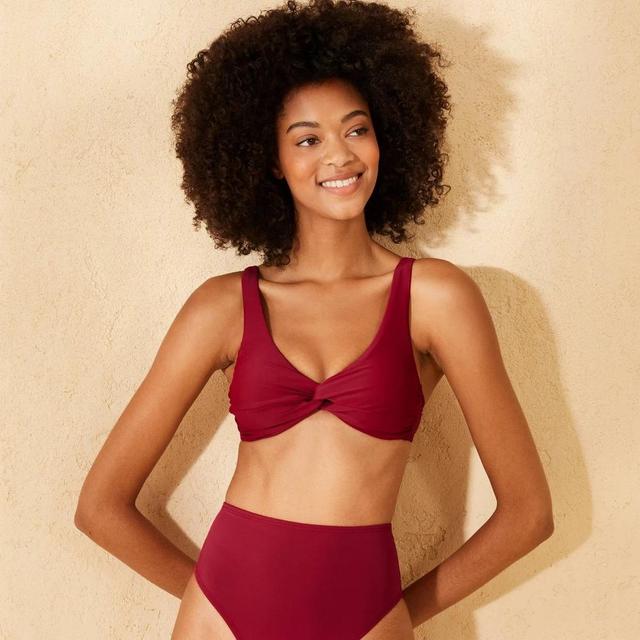 Womens Twist-Front Bralette Bikini Top - Shade & Shore Red M Product Image