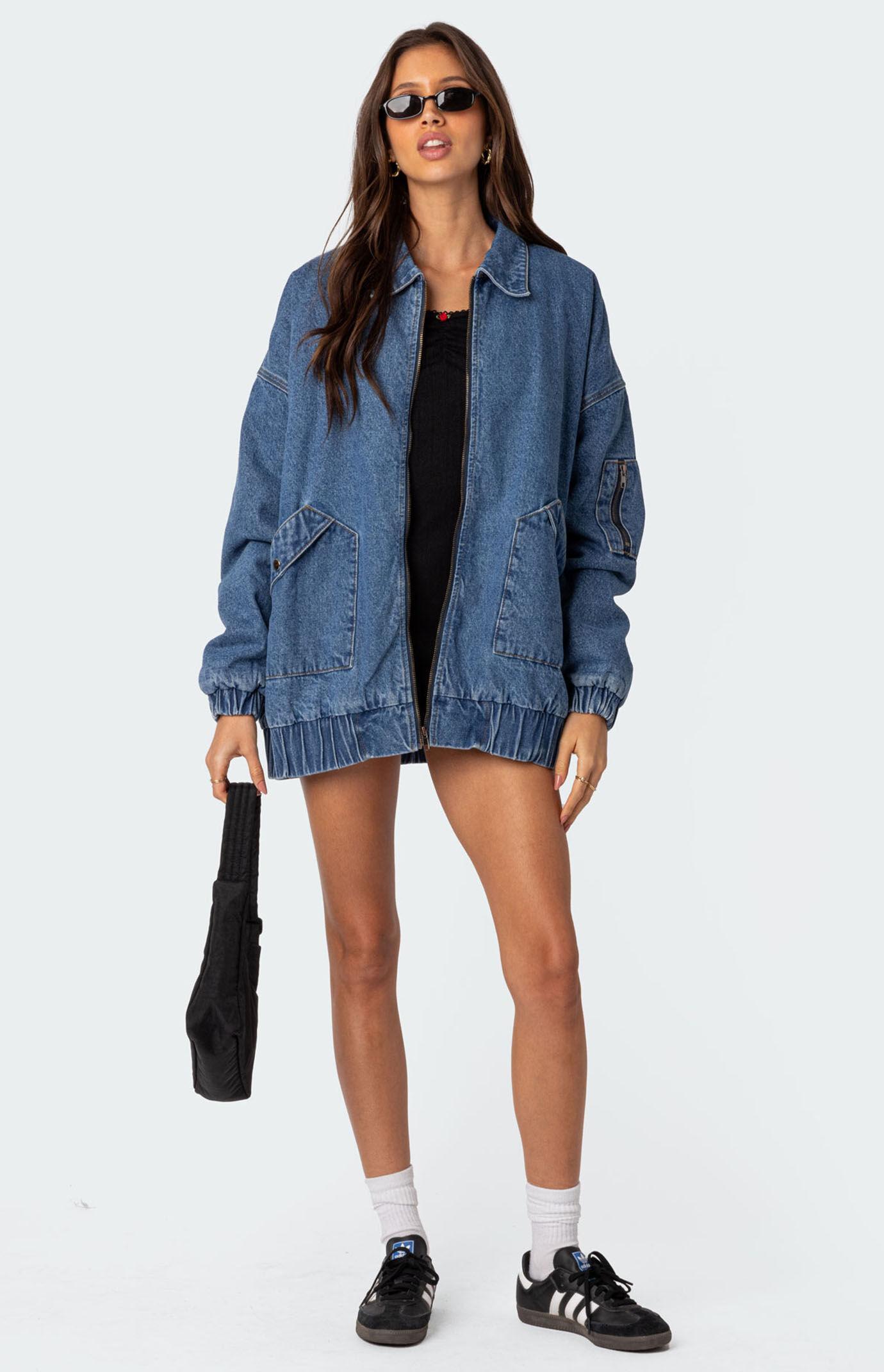 Edikted Womens Sophie Oversized Washed Denim Coat - Blueedium Product Image