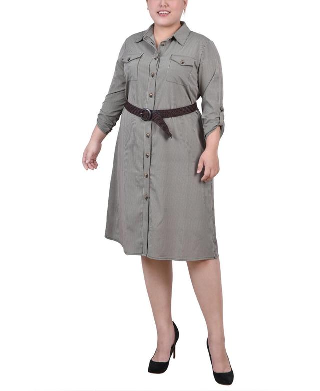 Ny Collection Plus Size 3/4 Roll Tab Sleeve Shirtdress Product Image