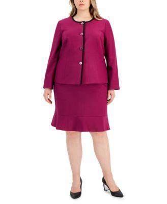 Plus Size Framed Collarless Jacket & Flounce-Hem Skirt product image