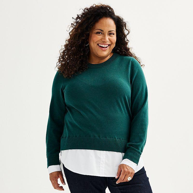 Plus Size Croft & Barrow Crewneck Twofer Sweater, Womens Product Image