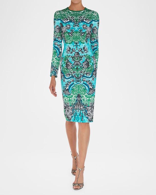 Naomi Rocaille Lace Cyan-Print Edda Crepe Midi Dress Product Image