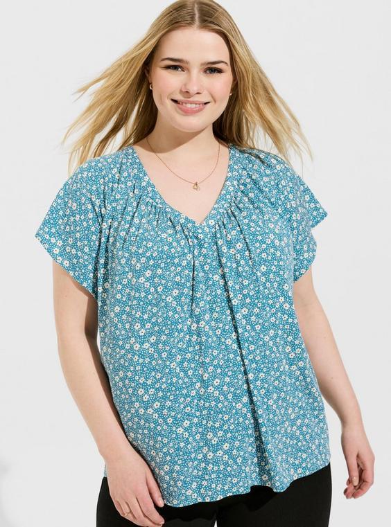 Washable Crinkle Gauze V-Neck Flutter Short Sleeve Product Image