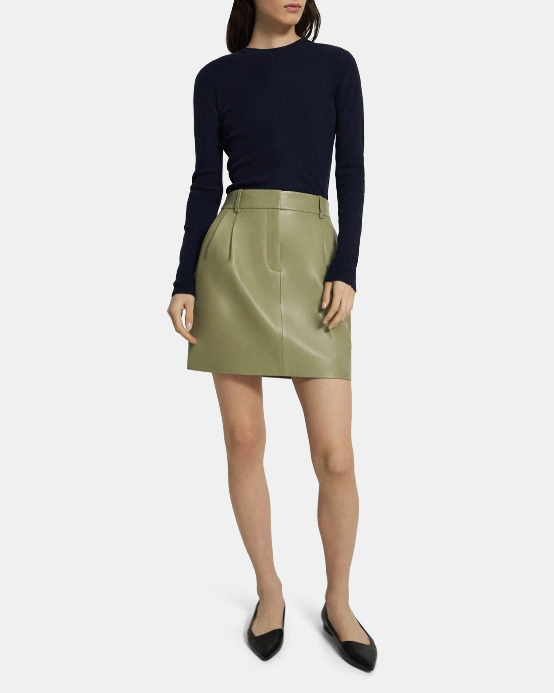 Pleat Mini Skirt in Leather Product Image