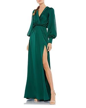 Faux Wrap Gown In Green Product Image